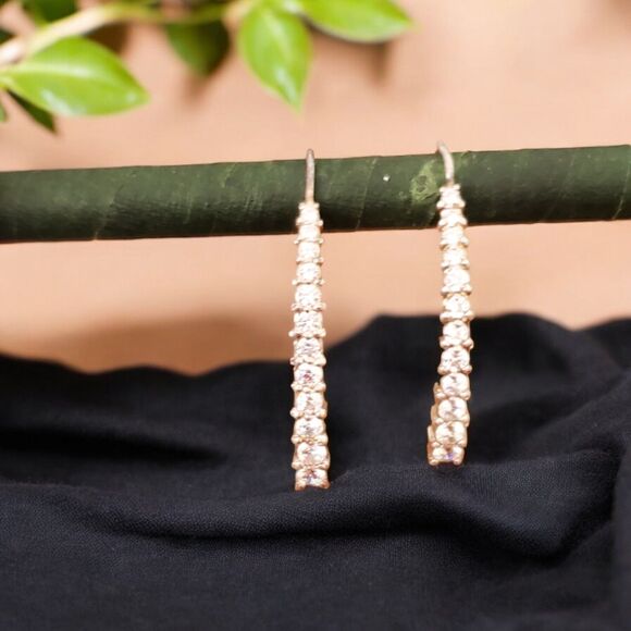 JCM Sterling Silver Earrings Cubic Zirconia French Hook Linear Dangle - Picture 1 of 4